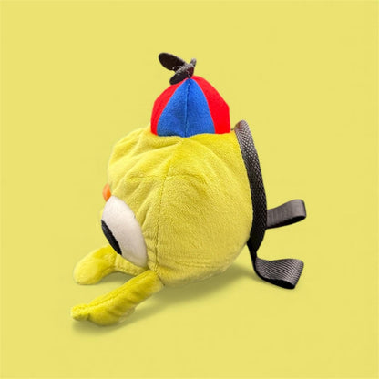 Handmade Bing Bong plush chalk bag for bouldering on green background side profile