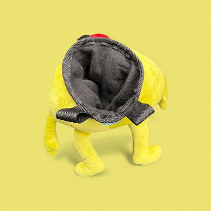 Handmade Bing Bong plush chalk bag for bouldering on green background top down